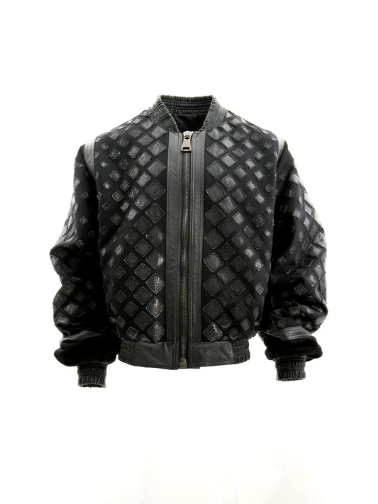ARAK Tessellated Snakeskin Oversized Bomber Jacket