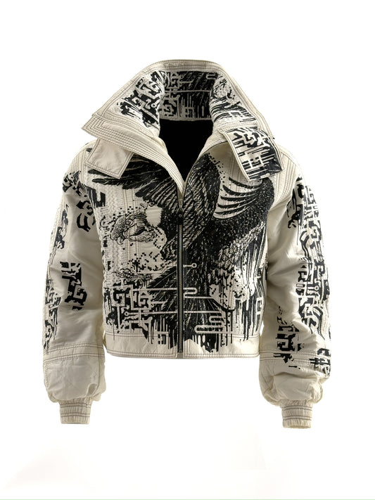 CONDOR Oversized White Jacket with Digital Art