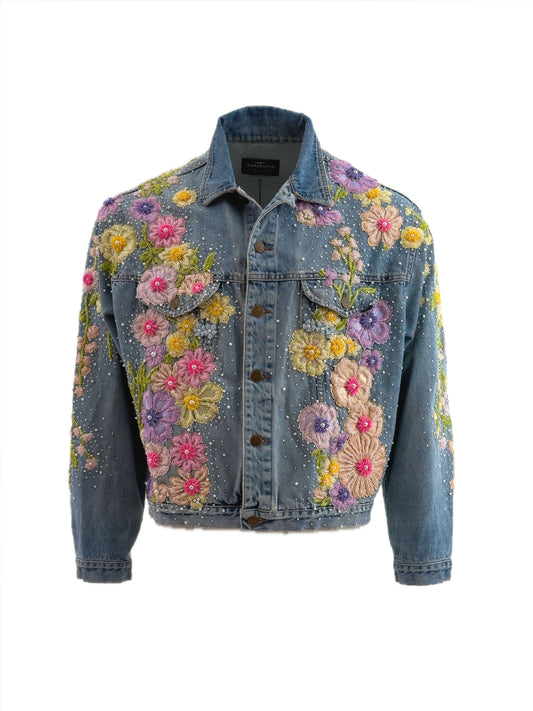 FLORA 1 hand-embroidered denim jacket