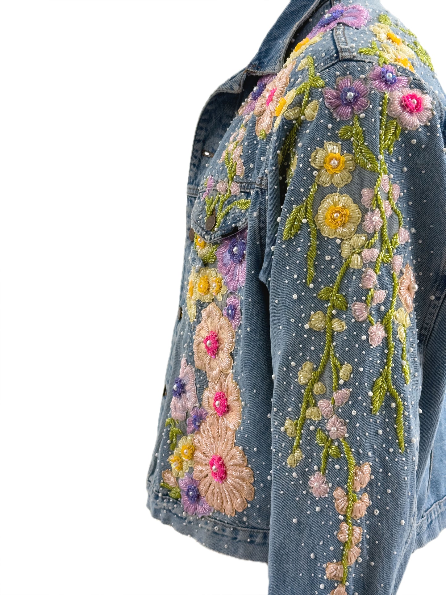 FLORA 1 hand-embroidered denim jacket